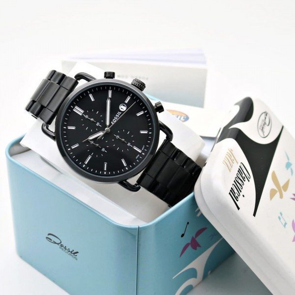 FOSSIL COMMUTER BLACK SILVER STAINLESS STEEL WATCH - Image 2