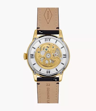 FOSSIL TOWNSMAN AUTOMATIC (BLACK/GOLDEN) AUTOMATIC LETHER WRIST WATCH - Image 3