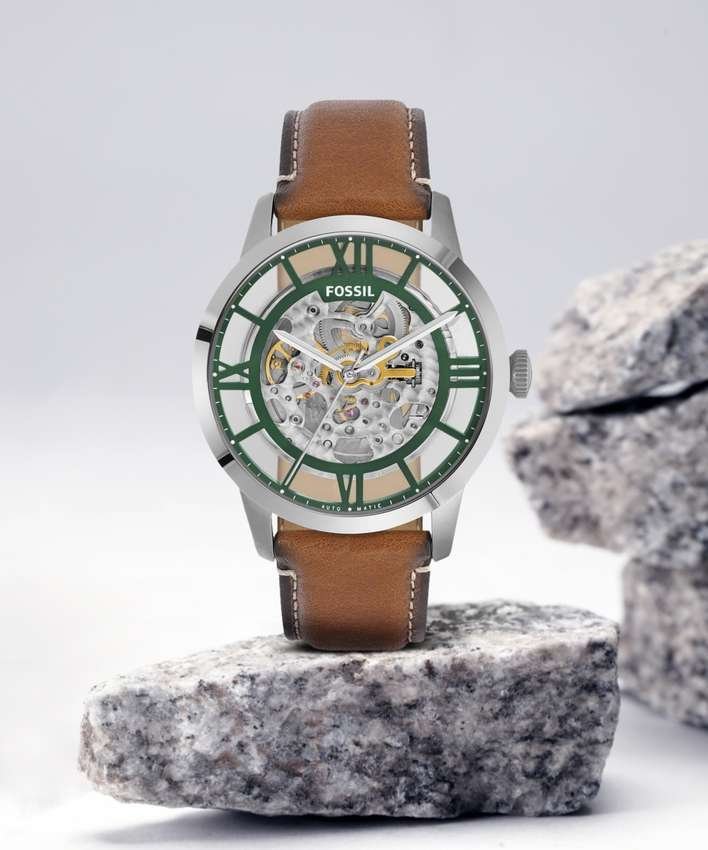 FOSSIL MEN BROWN TOWNSMAN SKELETON AUTOMATIC LETHER WRIST WATCH - Image 4