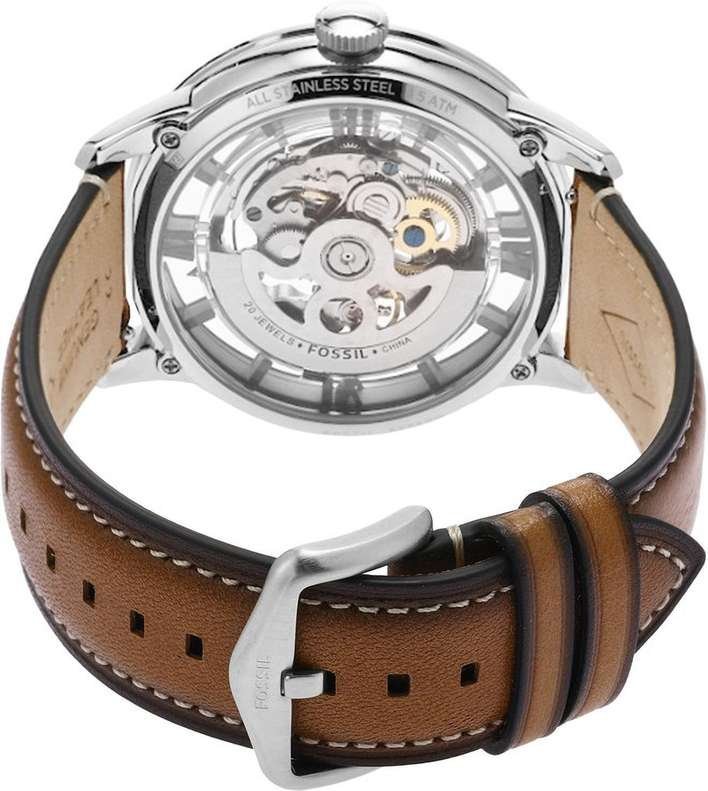 FOSSIL MEN BROWN TOWNSMAN SKELETON AUTOMATIC LETHER WRIST WATCH - Image 2