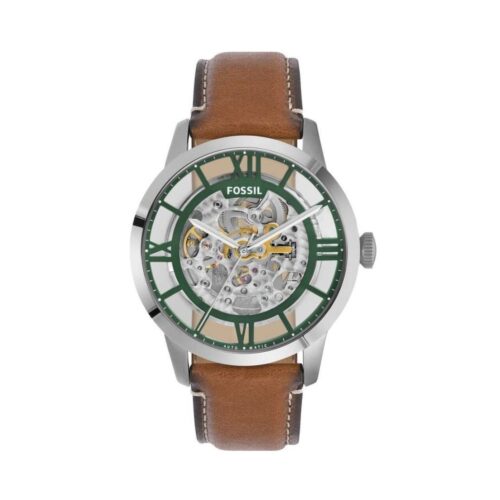 FOSSIL MEN BROWN TOWNSMAN SKELETON AUTOMATIC LETHER WRIST WATCH