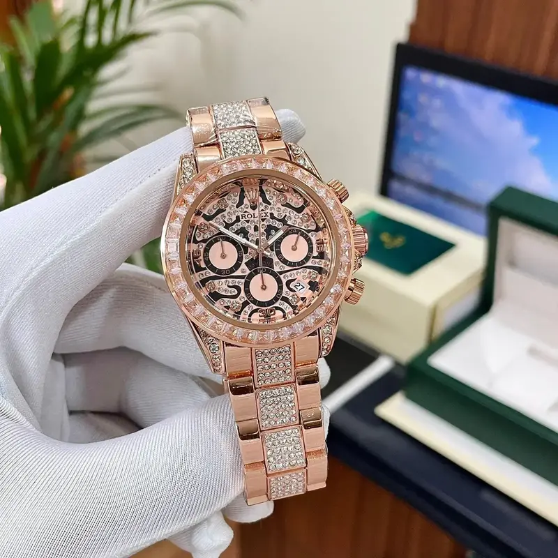 Rolex Daytona Tiger Gold Diamond Metal Watch - Image 6
